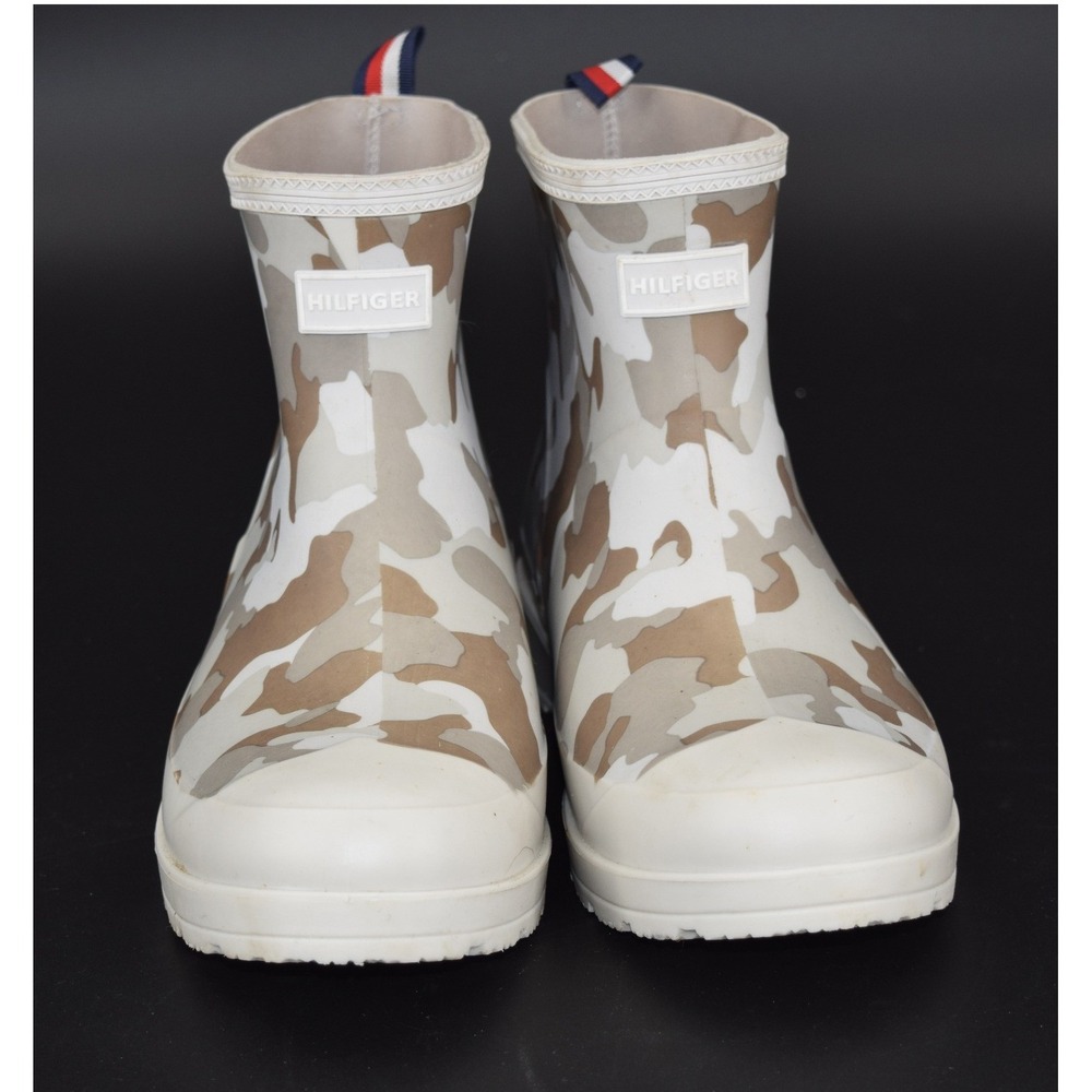 Tommy Hilfiger Rain Boots Women Size 8 Camo Print Ankle Rubber Good Condition